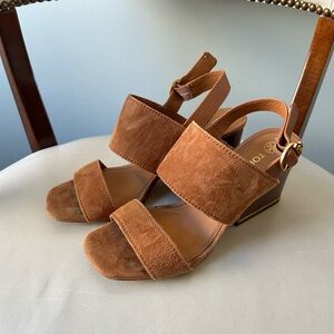 Tory Burch chestnut brown suede chunky heels